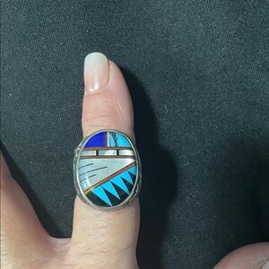 Sterling and Zuni inlay ring